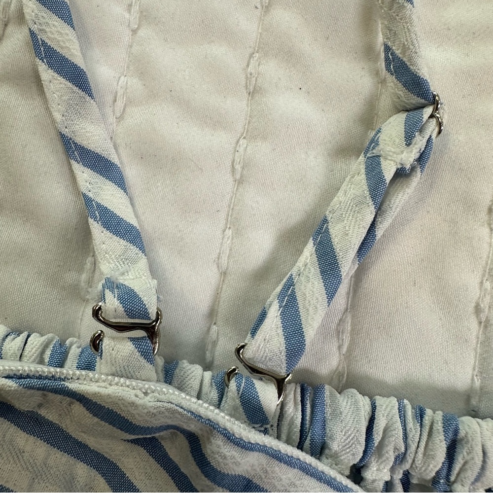 NWT Cupshe Removable Straps Marigold Blosson Blue and White Striped Romper - Picture 9 of 15